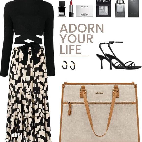 Women's 15.6 inch Jute Computer Tote Bag - Large Capacity Handbag with Clutch Pu - Picture 8 of 8